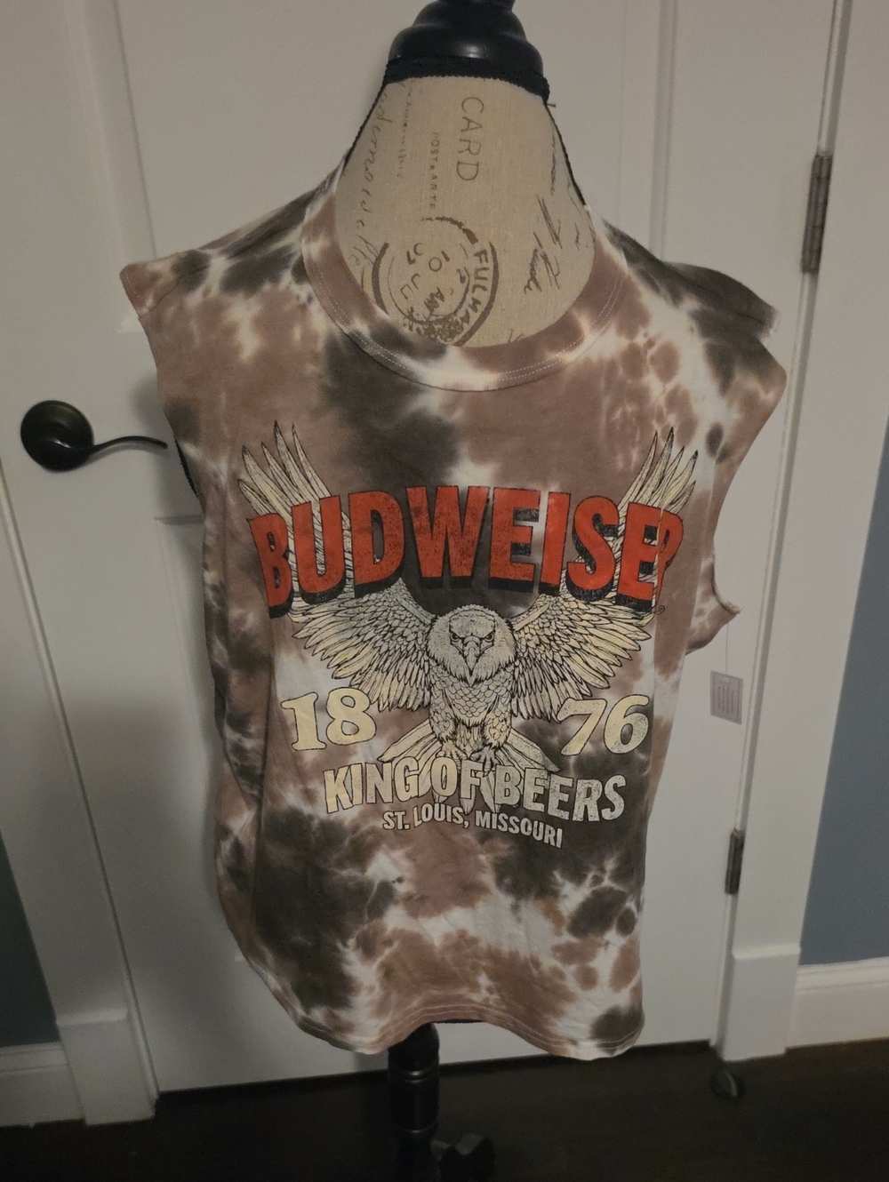 Brand New Budweiser Brown & Cream Tie-Dye Women's Muscle Tank with Eagle Graphic